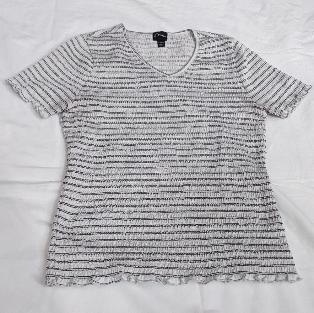 Black/white striped short sleeve top (size 14-16, juniors)